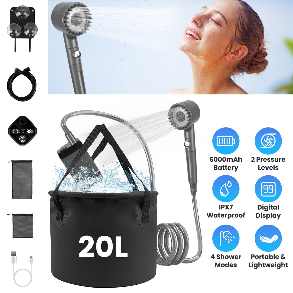 Camp Shower Pro 20L foldable bucket collapsed for compact storage