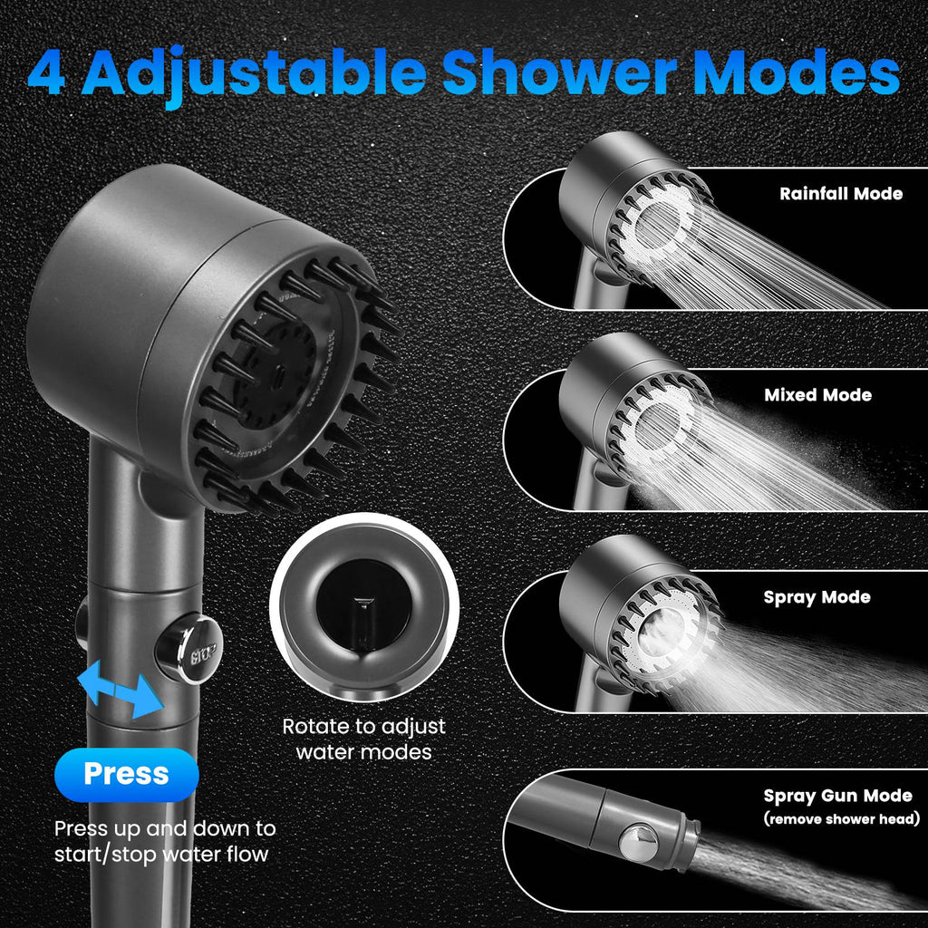 Camp Shower Pro LED display showing battery level and water temperature