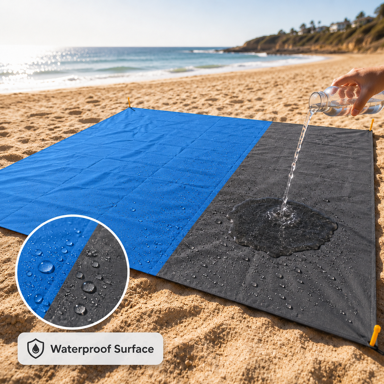 SandAway blue blanket quick dry feature demonstration