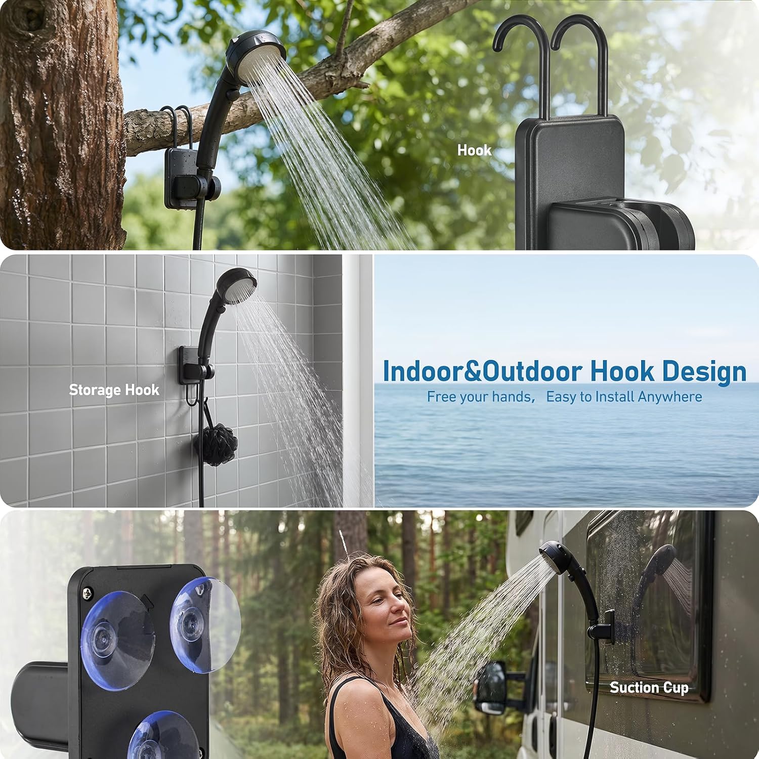 Camp Shower Pro specifications and features — IPX7 waterproof rechargeable camping shower